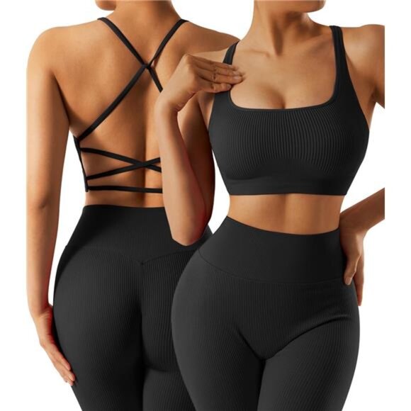Other - Women Ribbed Workout Sets Seamless Strappy Sport Bra Butt Lifting Leggings
